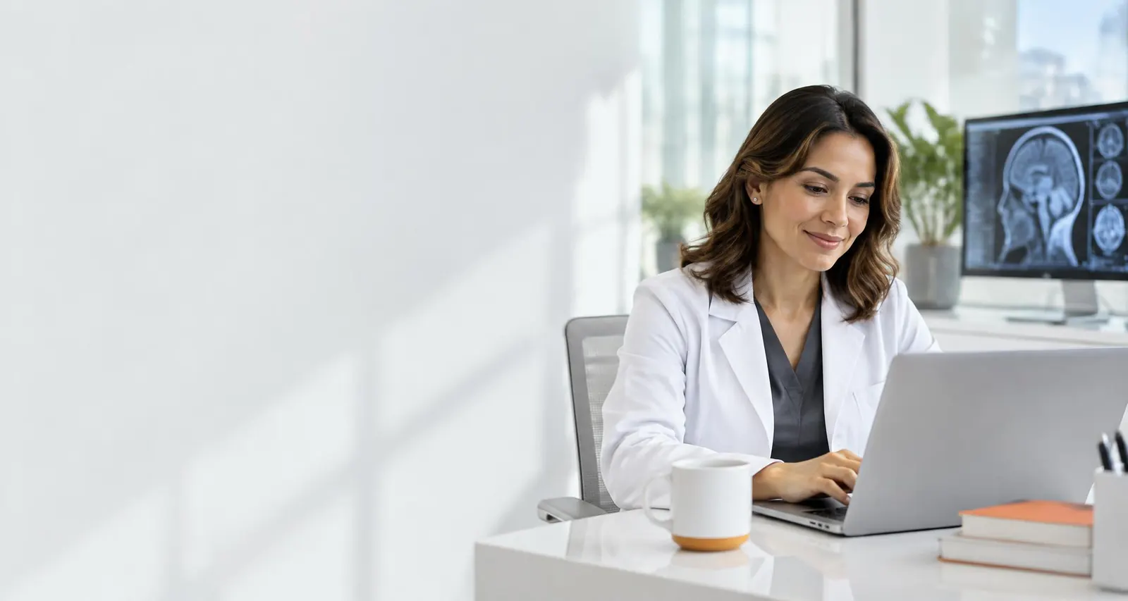 Profesional de salud aprendiendo en su computador